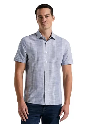 Striped Slub Crepe Textured Button Up Shirt