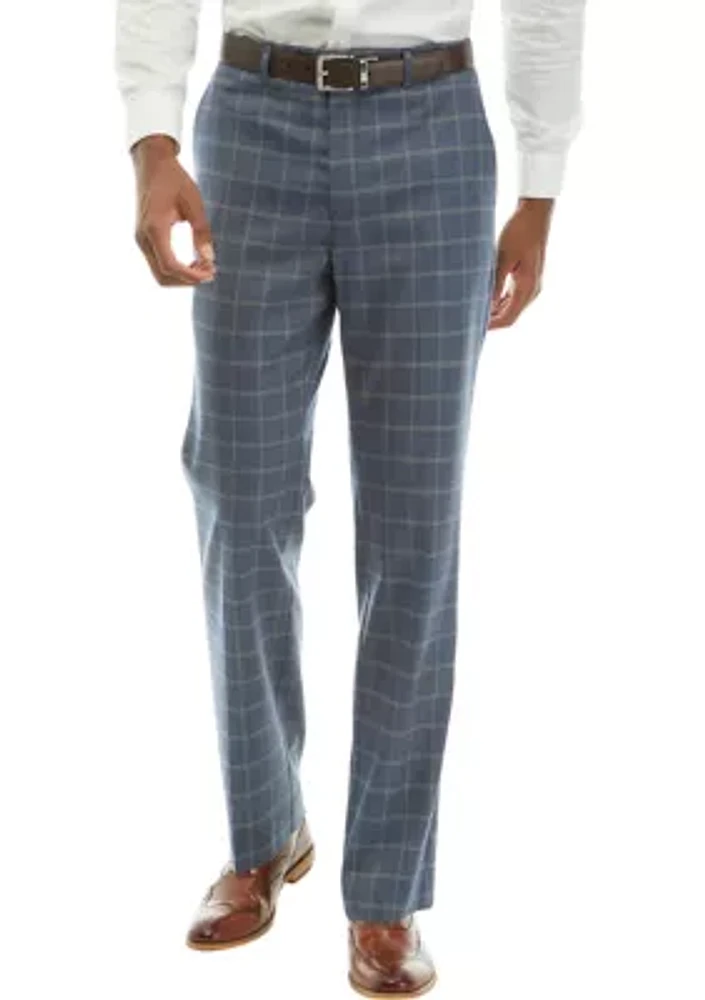 Blue and Tan Windowpane Dress Pants