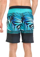 Palm Printed Striped Board Shorts