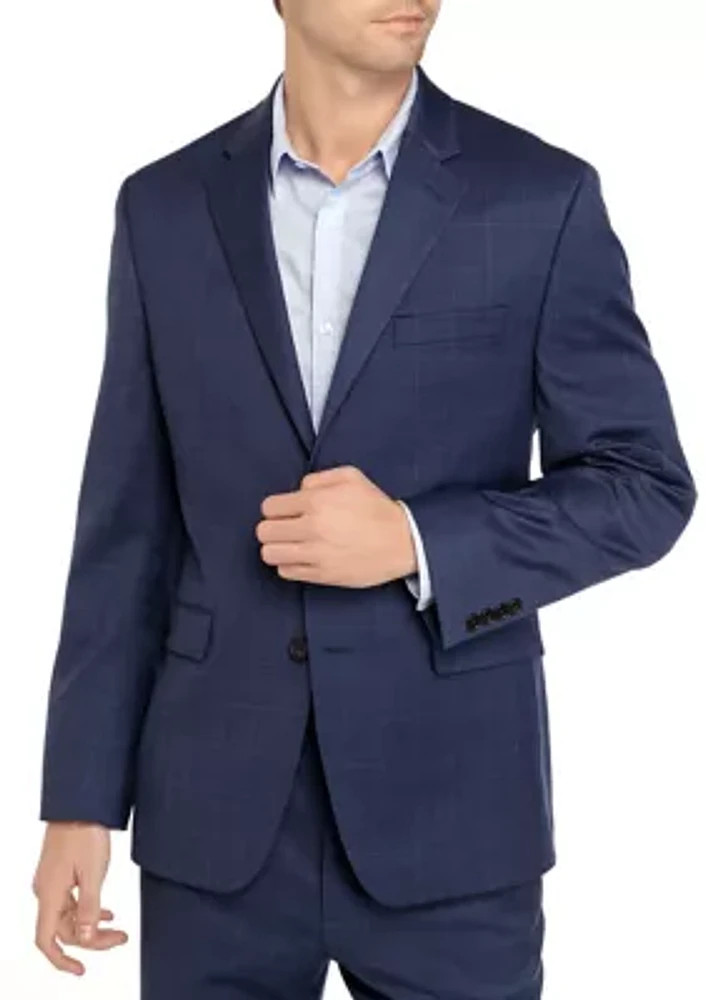 Navy Windowpane Stretch Suit Separate Coat