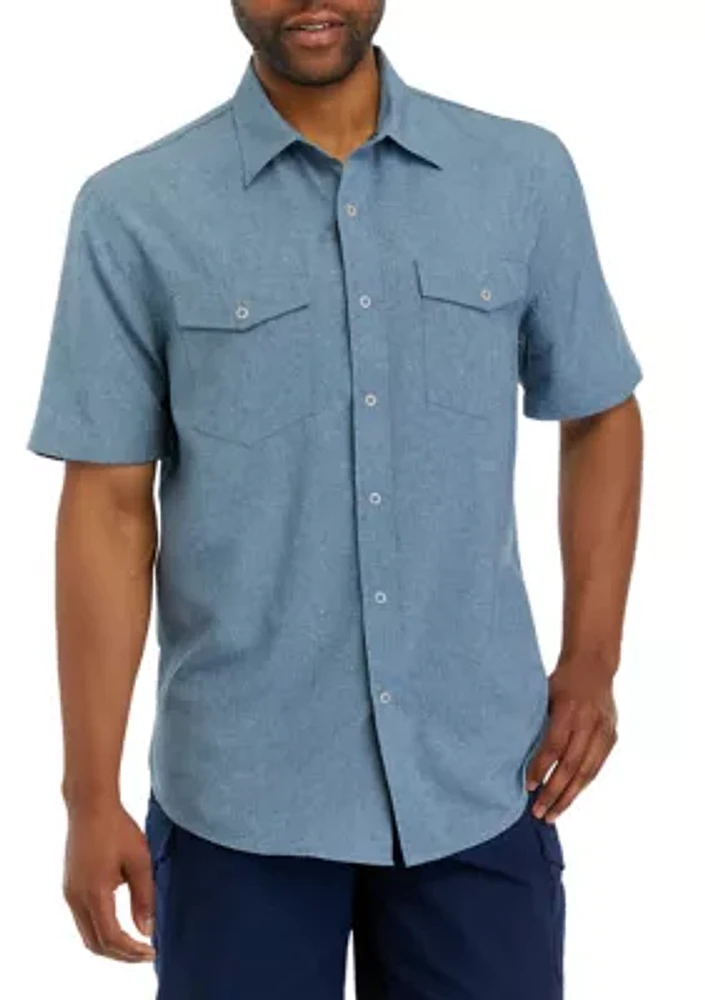 Short Sleeve Chambray Western Button Down Shirt