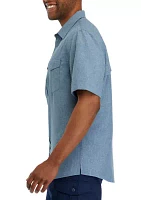 Short Sleeve Chambray Western Button Down Shirt