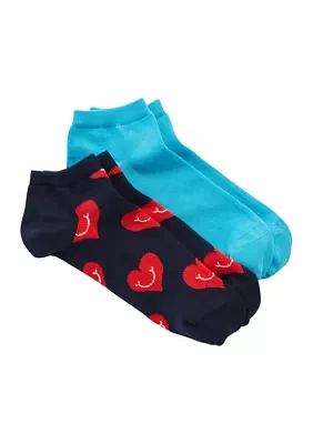 Smiling Heart Printed Low Socks - 2 Pack