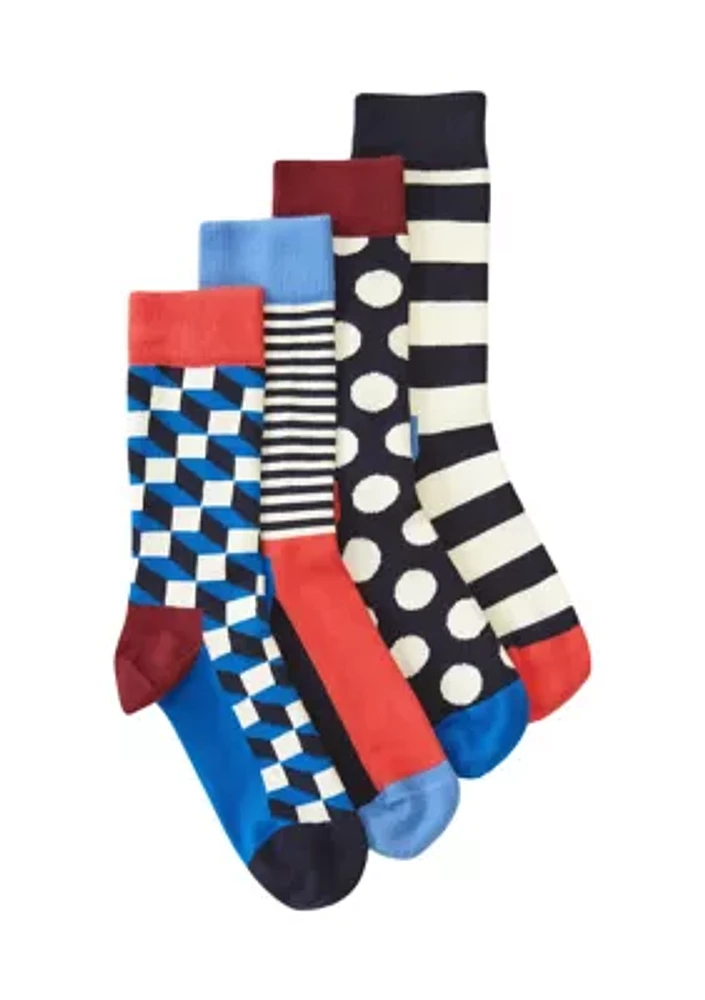 4-Pack of Printed Crew Socks 