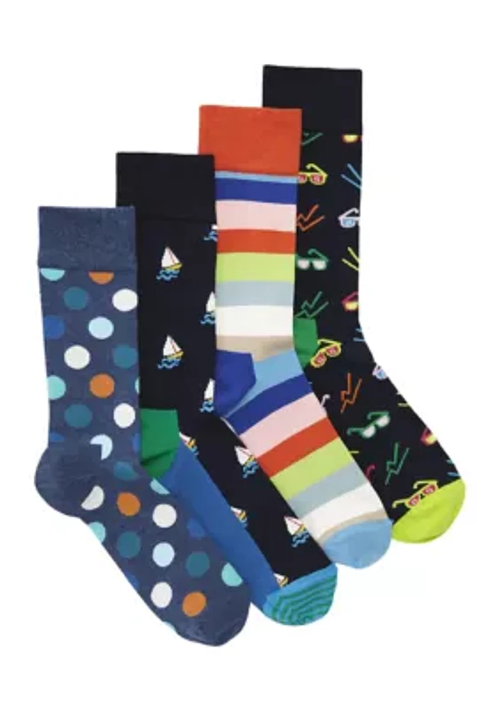 Printed Navy Socks - 4 Pack