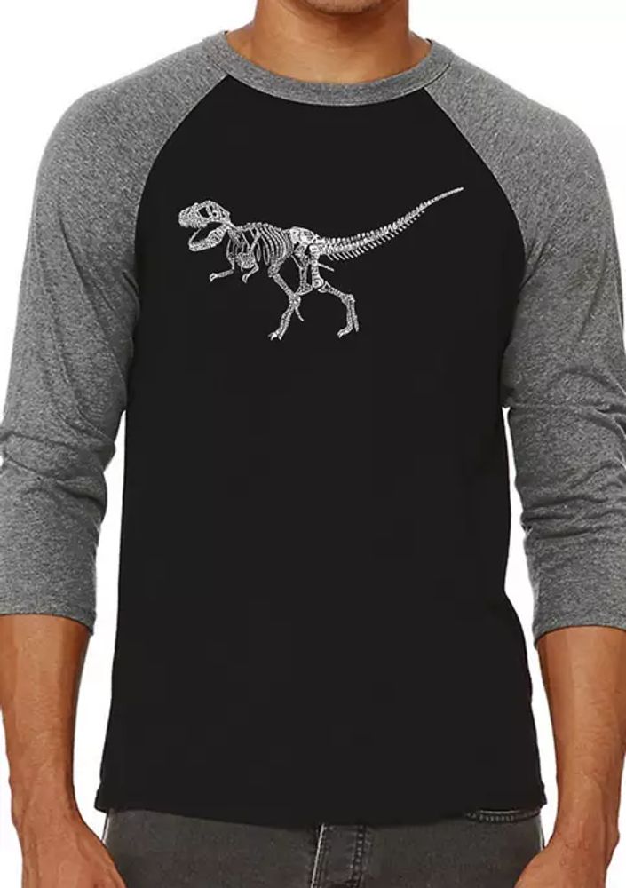 LA Pop Art Men's Raglan Baseball Word Art T-shirt – Dinosaur T-Rex