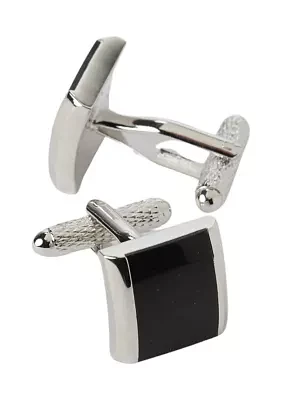 Square Black with Silver Cuff Links