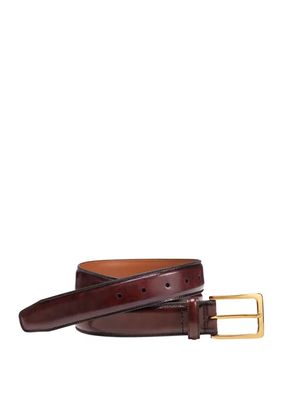 Men's 35 Millimeter Smooth Stitched Edge Belt with Polished Brass Finish Buckle