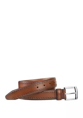 Men's 35 Millimeter Perfed Edge Smooth Leather Belt with Polished Nickel Buckle
