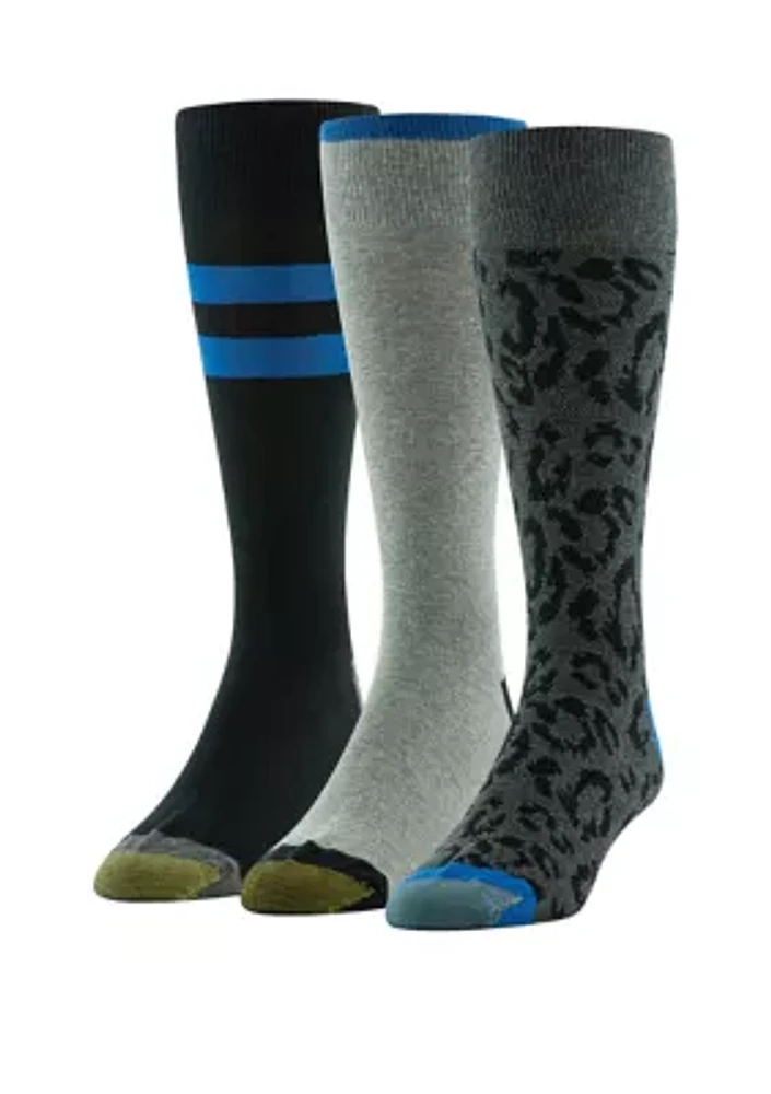 Leopard Stripe Crew Socks - 3 Pack