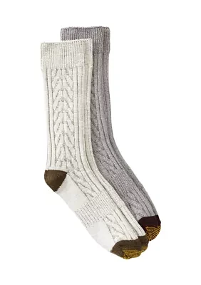 Shadow Cable Knit Crew Socks - 2 Pack