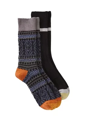 Fair Isle Printed Textured Crew Socks