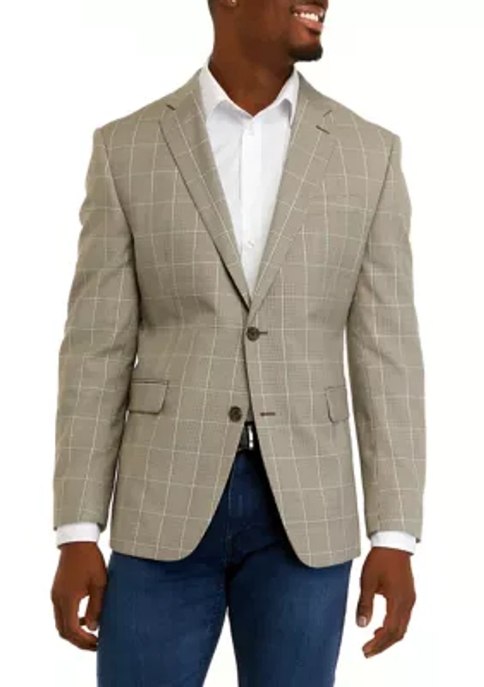 Men's Brown Houndstooth Plaid Sport Coat