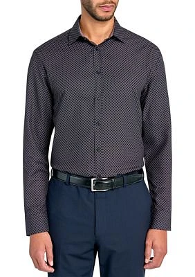 Slim Fit Black Geo Performance Stretch Dress Shirt