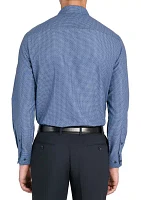 Slim Fit Navy Square Print Performance Stretch Dress Shirt