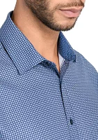 Slim Fit Navy Square Print Performance Stretch Dress Shirt