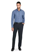 Slim Fit Navy Square Print Performance Stretch Dress Shirt