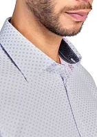 Slim Fit White Neat Print Performance Stretch Dress Shirt