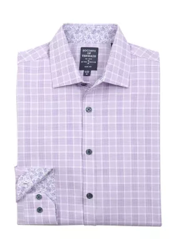 Men's Slim Fit Plaid Performance Stretch Dress Shirt