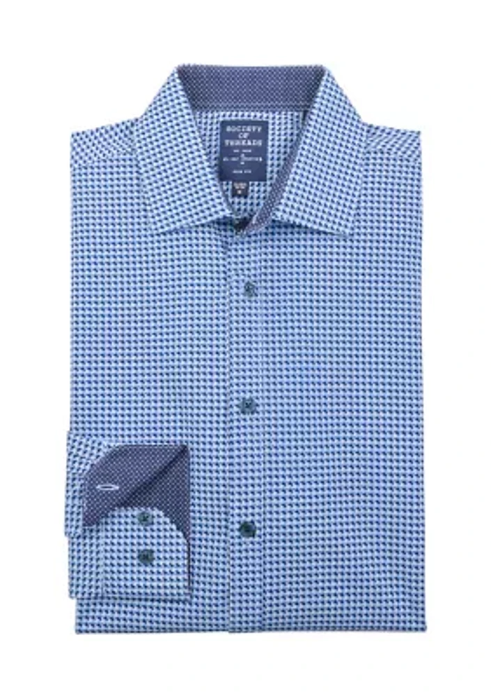 Men's Slim Fit Houndstooth Performance Stretch Dress Shirt