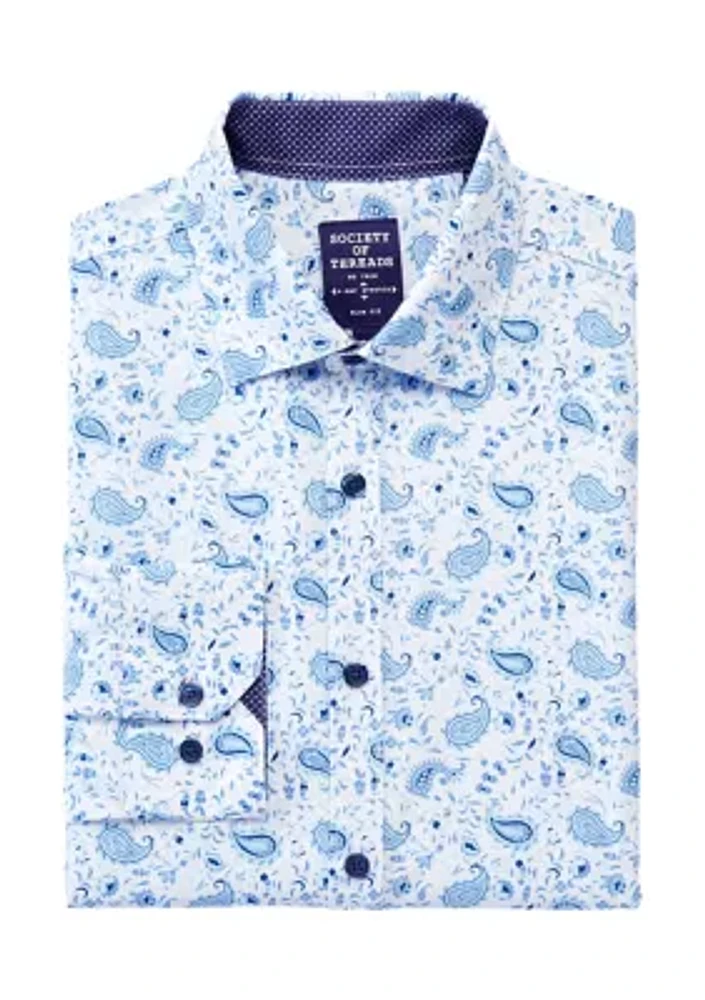 Men's Slim Fit Paisley Performance Stretch Dress Shirt