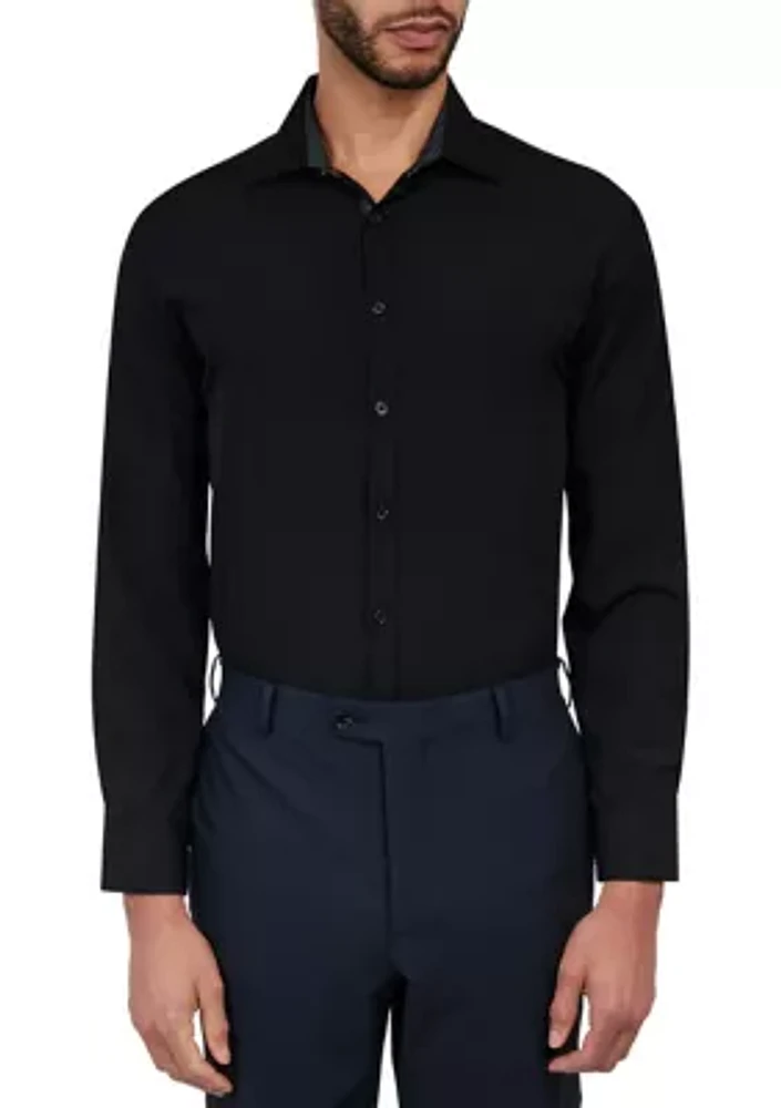 Slim Fit Black Solid Performance Stretch Dress Shirt