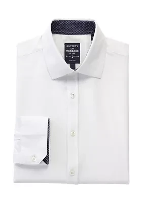 Men's Slim Fit White Solid Performance Stretch Dress Shirt