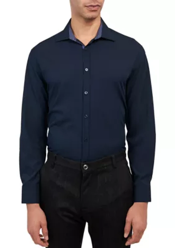 Slim Fit Navy Solid Performance Stretch Dress Shirt