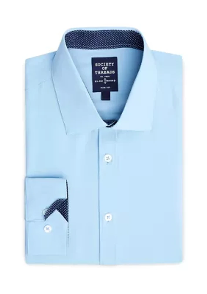 Slim Fit Light Blue Solid Performance Stretch Dress Shirt