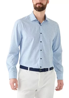 Men's Slim Fit Connected Flower Print Performance Stretch Dress Shirt