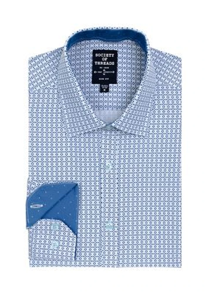 Slim Fit Blue Geo Performance Stretch Dress Shirt