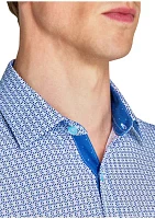 Slim Fit Blue Geo Performance Stretch Dress Shirt