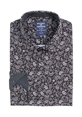 Slim Fit Black Paisley Performance Stretch Dress Shirt