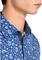 Men's Slim Fit Navy Paisley Performance Stretch Dress Shirt