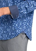 Men's Slim Fit Navy Paisley Performance Stretch Dress Shirt