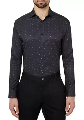 Men's Slim Fit Black Connected Geo Performance Stretch Dress Shirt