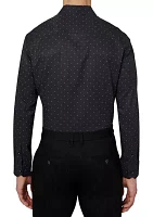 Men's Slim Fit Black Connected Geo Performance Stretch Dress Shirt