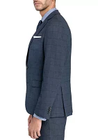 Men's Slim Charcoal Blue Windowpane Jacket