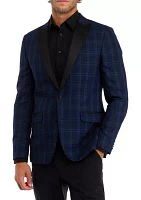 Men's Slim Fit Navy Plaid Evening Jacket