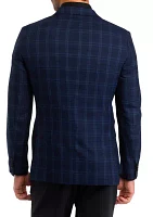 Men's Slim Fit Navy Plaid Evening Jacket