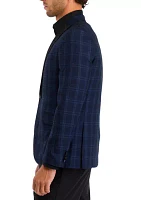 Men's Slim Fit Navy Plaid Evening Jacket