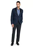 Men's Slim Fit Navy Plaid Evening Jacket