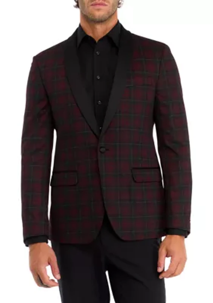Men's Slim Fit Red Windowpane Evening Jacket