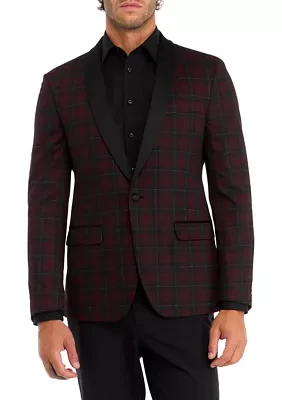 Men's Slim Fit Red Windowpane Evening Jacket