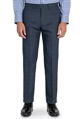 Men's Slim Charcoal Blue Windowpane Pants