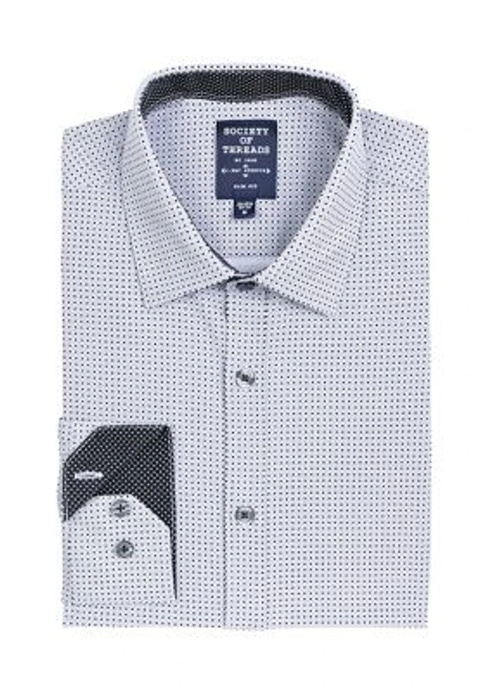 Slim Fit Gray Geo Dot Performance Stretch Dress Shirt