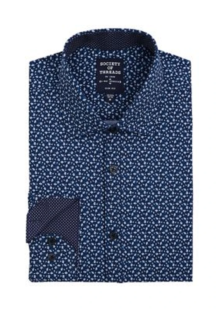 Men's Slim Fit Floral Performance Stretch Dress Shirt