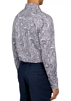 Men's Slim Fit Large Paisley Performance Stretch Dress Shirt