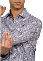 Men's Slim Fit Large Paisley Performance Stretch Dress Shirt