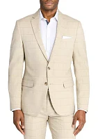 Slim Fit Tan Windowpane Suit Jacket